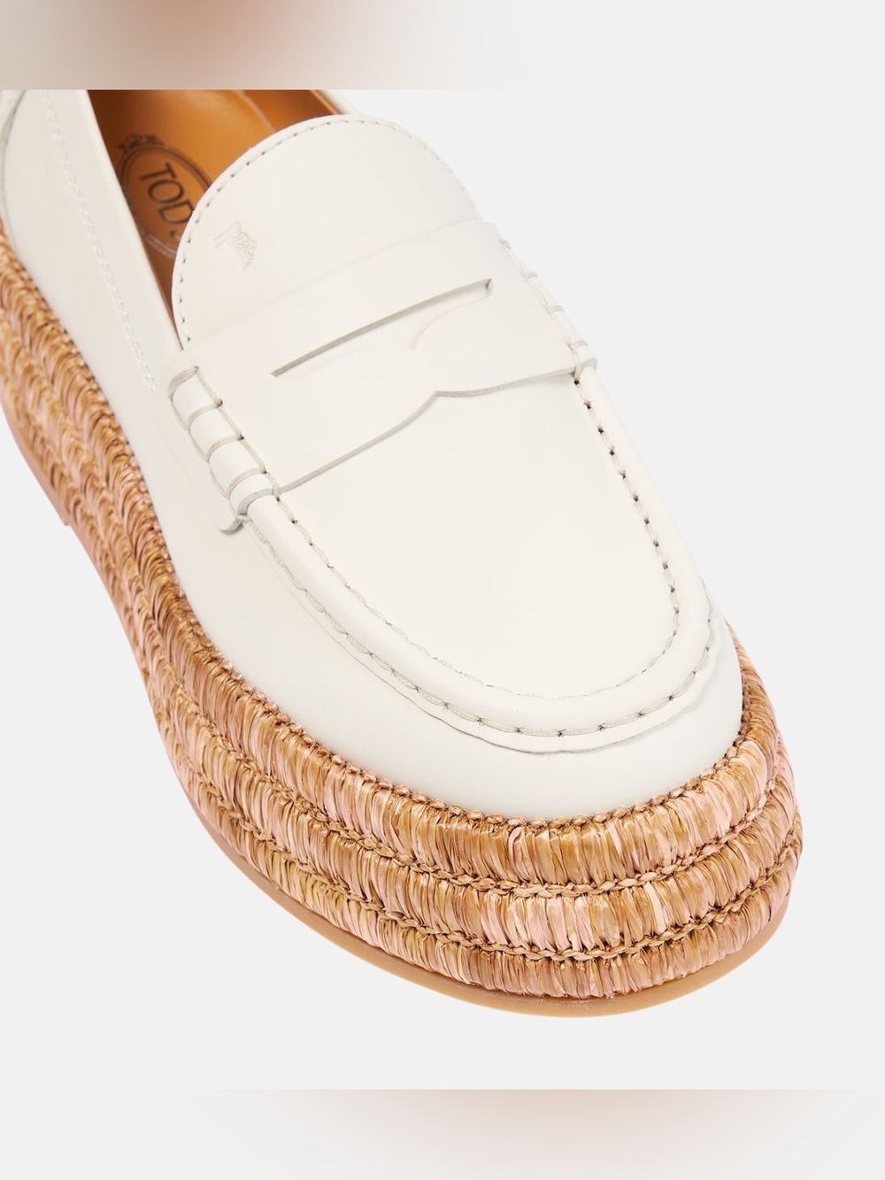🍀🌼🍀 TOD’S Leather and raffia platform loafers size 7 US/ 37 European - Picture 5 of 16